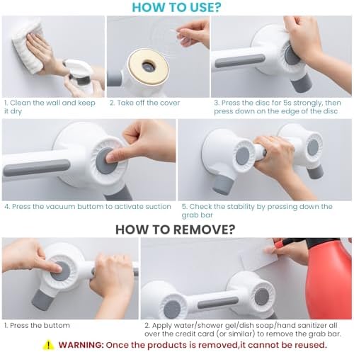 TAILI Grab Bars for Bathtubs and Showers, Super Strong Adhesive Grab Bar for Seniors, Bathroom Safety Grip for Microcrack Tile, Shower Handles Rails for Elderly,Drill-Free Waterproof(350 lbs Capacity)