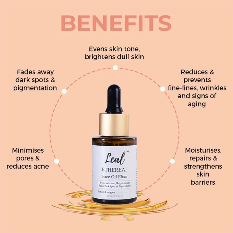 Leal Brightening Facial Oil, Rosehip Glow Face Oil, Rose Hip Drops, Pigmentation & Dark spots, Rose Squalane Oil For Face, Squalane Oil with Vitamin E - 25ml
