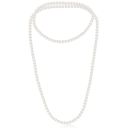 150cm Long Fake Pearl Necklace, 8mm Plastic Pearls Layered Choker for Women, Elegant Imitation Pearl Strand for Wedding, Halloween, Costume Party (White)