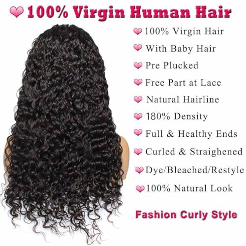 13x4 hd Lace Front Wigs Human Hair Pre Plucked 180 Density Brazilian Wet and Wavy Human Hair Wigs for Black Women Curly Lace Frontal Wig Natural Color Glueless (16 Inch)
