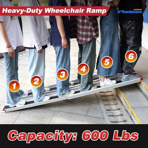 Ruedamann Portable Wheelchair Ramp, 5FT Adjustable Aluminum Ramp for Home, 600lbs Capacity,Telescoping Non-Skid Surface Wheel Chair Ramp for Home, Stairs, Steps