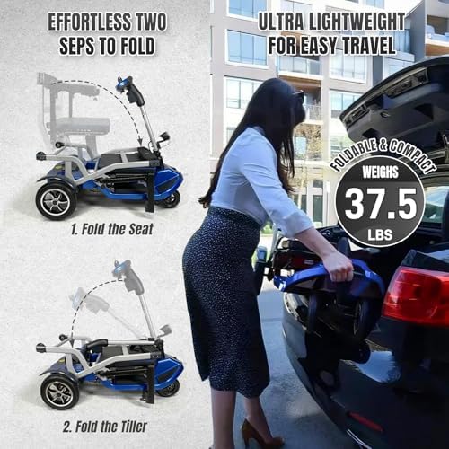 R3b-Mobility Scooters for Seniors Adults Ultra Lightweight Electric Powered Folding 4 Wheel Mobility Scooter with Headlight Cup Holder, Compact & Convenient for Travel Airline Approved, Blue