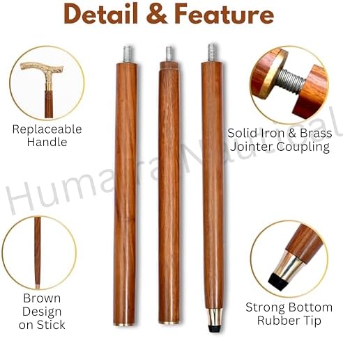 Vintage Brass Walking Stick – Handmade Wooden Cane with Solid Brass Handle – Antique Style Collectible Walking Cane for Men, Women & Seniors – Unique Gift Idea