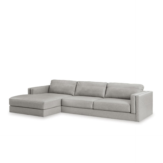 Signature Design by Ashley Amiata Modern L-Shaped Left-Arm Facing Leather Match 2-Piece Sectional with Chaise, Light Gray