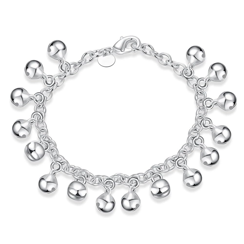OSIRIDEH2 Bell Bracelet 925 Sterling Silver Bells Sounds Bead Chain Bracelet for Women Wedding Engagement Party Jewelry Jingling Bracelets (bracelet) (bell bracelet)