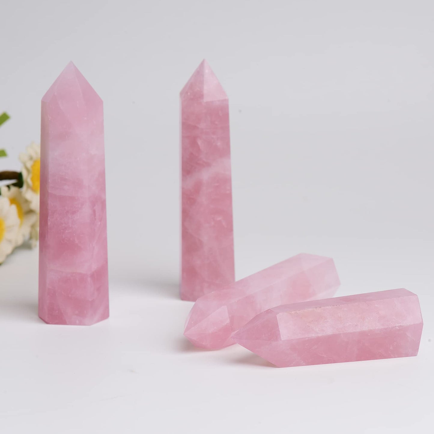 WUYOUSHI 1PCS Rose Quartz Natural Crystal Towers 2.75-3.54" Healing Crystal Wand 6 Faceted Chakra Reiki Meditation Therapy