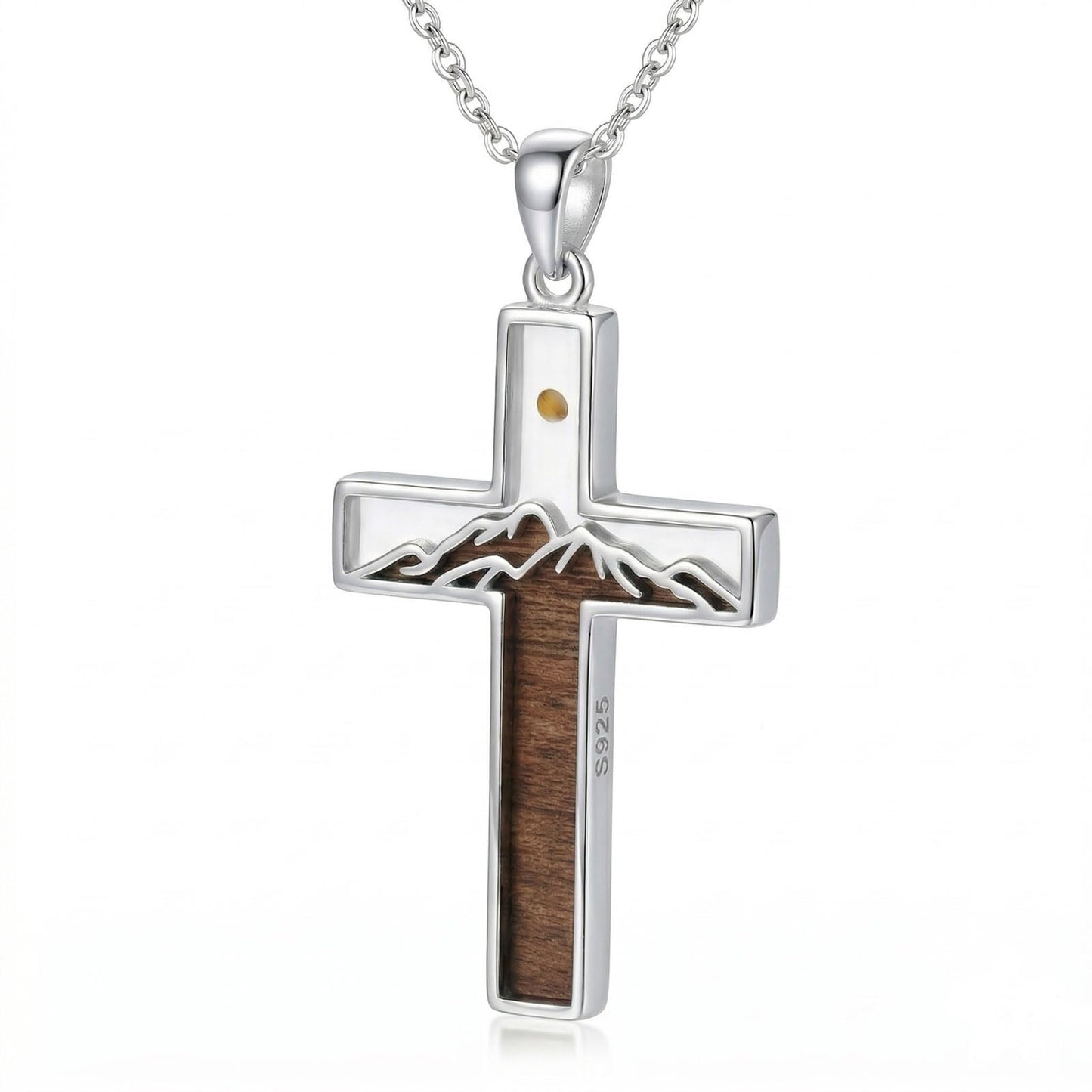 Suiknsn Mustard Seed Necklace 925 Sterling Silver Wooden Cross Necklace Cross Mountain Pendant Religious Christian Jewelry Hiking Gifts for Women Mom