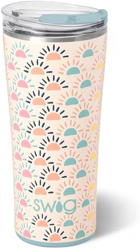 Swig Life 22oz Insulated Tumbler, Travel Coffee Tumbler with Lid, Cup Holder Friendly Travel Coffee Mug, Stainless Steel (Sun Chaser)