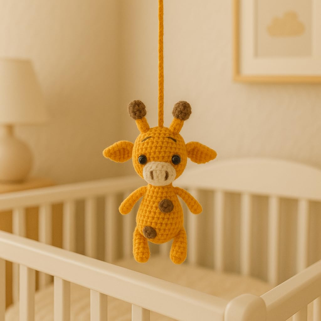 Giraffe Handmade Crochet Car Mirror Hanging Ornament – Cute Home Charm, Amigurumi Animal Decor for Car, Backpack, Nursery, Desk – Gift for Animal Lovers