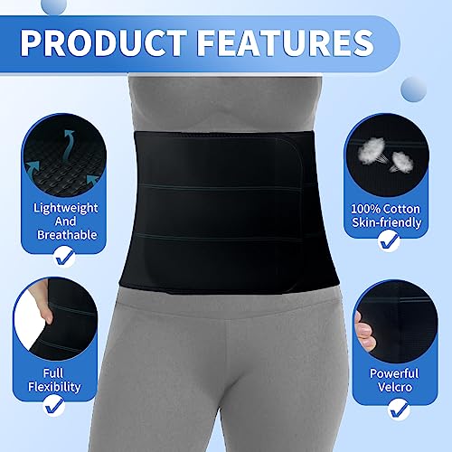 Abdominal Binder Post Surgery Belly Band - Elastic Stomach Wrap Tummy Tuck Compression Belt - Breathable, Soft, Skin-friendly - (30" - 45") 3 Panel - 9" BLACK