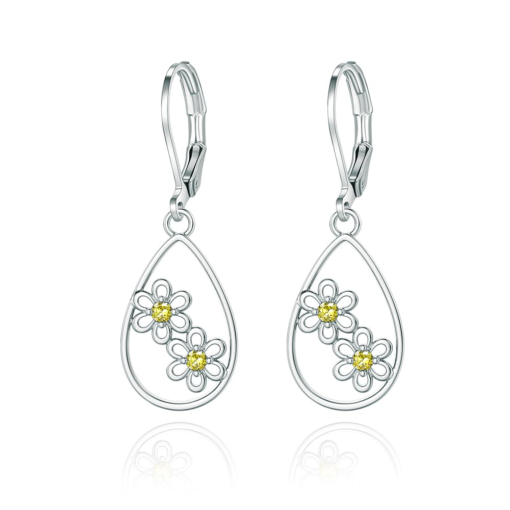 HELORET Daisy Earrings Leverback Earrings Daisy Dangle Earrings Flower Jewelry for Women Birthday Gifts