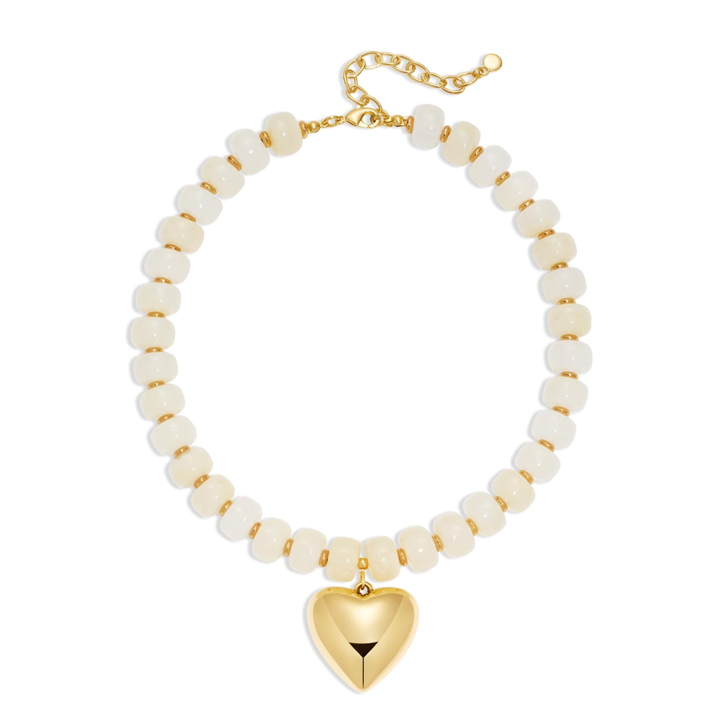 ENSKEFEN Chunky Heart Necklace White Resin Beaded Necklaces for Women Boho Puffy Gold Heart Pendant Necklaces Statement Acrylic Beads Choker Necklace