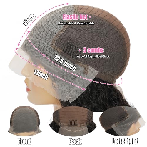 Water Wave Lace Front Wigs Human Hair Glueless Wigs for Women 180% Density 13x6 Lace Front Wigs Human Hair Pre Plucked Wet and Wavy Wigs Human Hair Natural Color 20 Inch