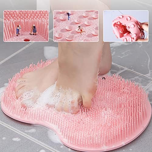 Foot Back Cleaning Pad, 2024 Upgrade Shower Foot Scrubber Mat Slip Suction Cups Foot Scrubber, Shower Foot Scrubber Mat Back Washer for Men and Women (Grey)