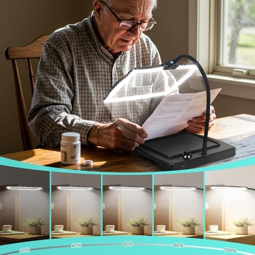 Magnifying Glass with Light and Stand 48 Ultra-Bright LEDs Large Magnifying Lamp with Light Magnifying Glass on Stand Hand-Free with 360° Flexible Gooseneck for Reading Repair Crafts Close Work
