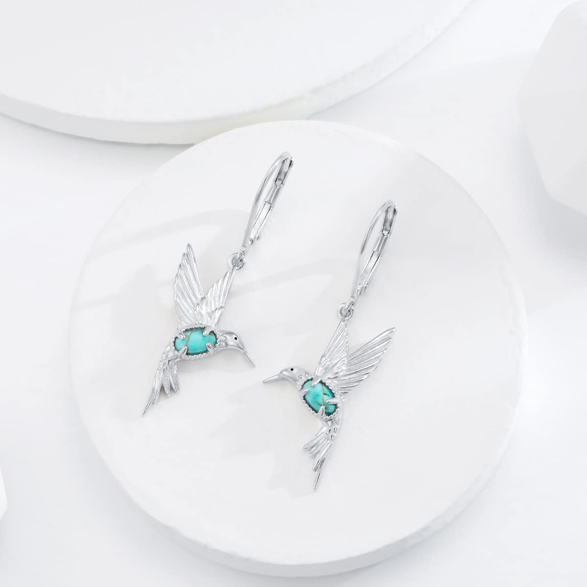 BETHZA Hummingbird Earrings 925 Sterling Silver Genuine Turquoise Hummingbirds Drop Dangle Earring Animal Jewelry Gifts for Women