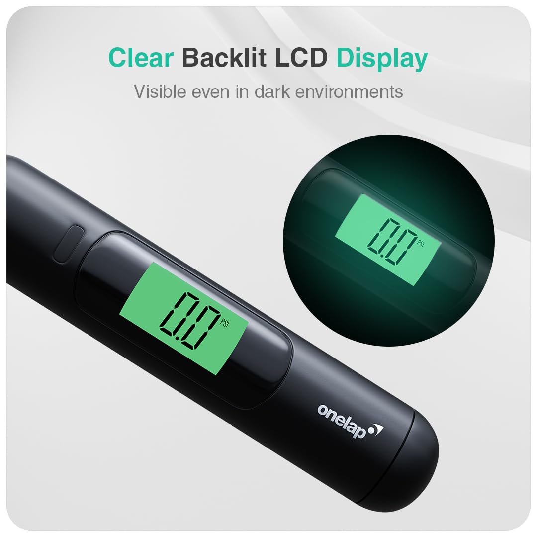 Onelap TyreChek™ - Digital Tire Pressure Gauge (Metallic Head) | 0-150 PSI | Suitable for Car, Truck, Bike, Bicycle with Backlight LCD