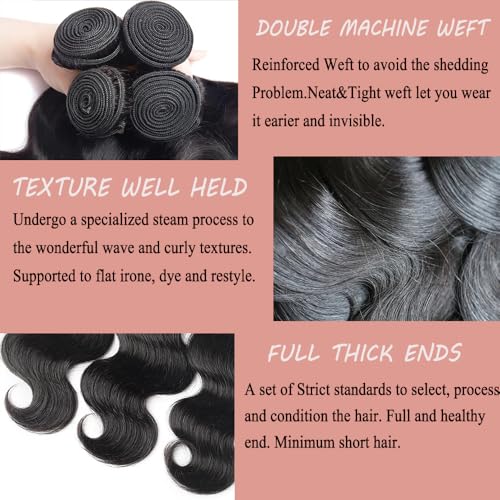 12A Human Hair Bundles Body Wave 100% Unprocessed Brazilian Virgin Hair 3 Bundles Human Hair Extensions Quick Weave Human Hair (20 20 20 Inch)