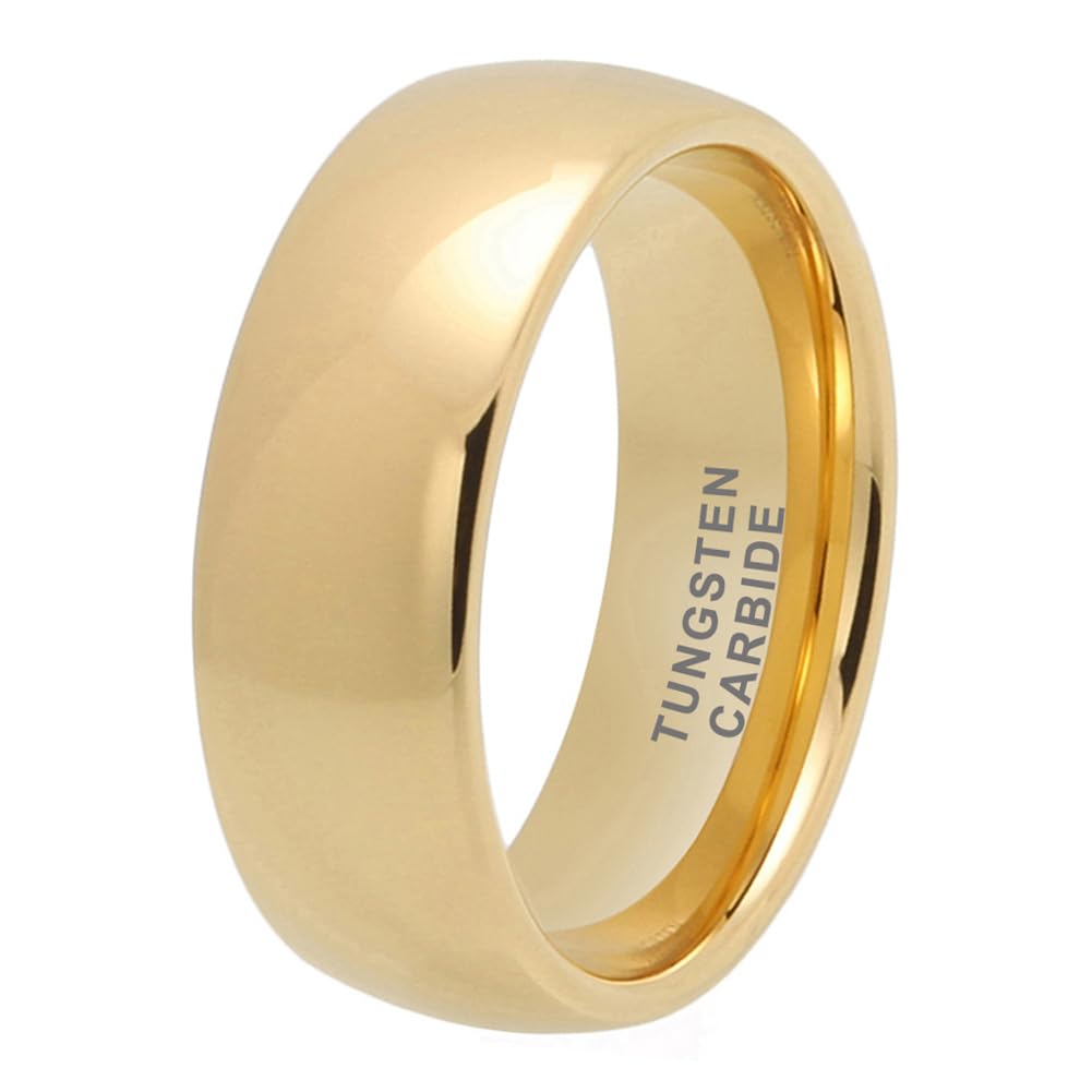 TUTISS 8mm Gold Tungsten Rings for Men Women Engagement Wedding Bands Domed Polished Comfort Fit Size 11