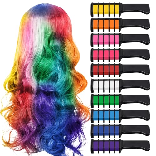 TOROKOM Hair Chalk Comb 10 Colors Temporary Hair Color Dye for Girls Kids, Washable Hair Chalk for Girls Age 4 5 6 7 8 9 10+ Birthday Gift Cosplay Hair DIY Party