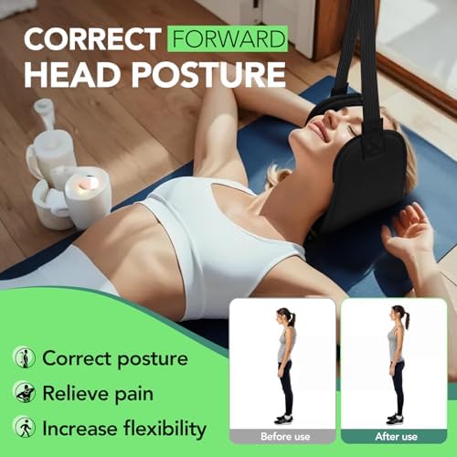 WEEOATAR Adjustable Neck Traction for Neck Pain, Neck Stretcher Strap for Pinched Nerves, Portable Neck Stretcher with Release Buckle, Neck Decompression Device for Indoors or Outdoors (Black 1)