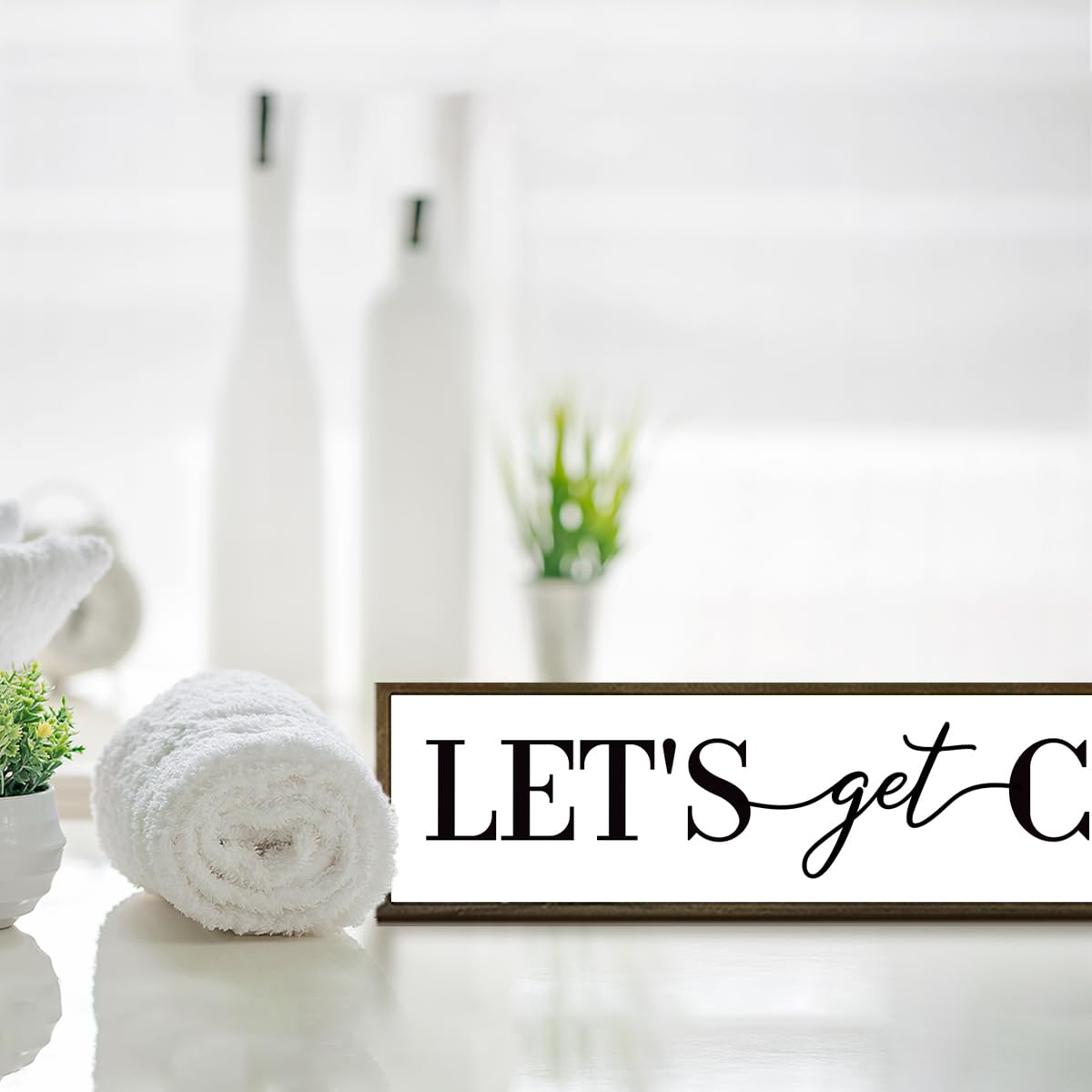 Let's Get Cozy Sign, Framed Wood Sign for Housewarming Gift, Farmhouse Country Wall Signs, Home Wall Decor Wood Framed, Wooden Box Sign Desk Décor, Tiered Tray Decor, Cozy Wall Art