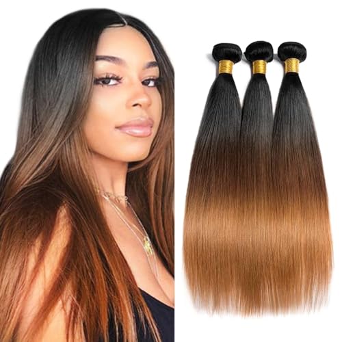 Ombre Straight Human Hair 3 Bundles Brazilian Straight Weaves 3 Tone 1b 4 30 Color Ombre Brazilian Straight Hair Bundle Virgin Hair Ombre Human Hair Bundle for Black Women 12 14 16inch