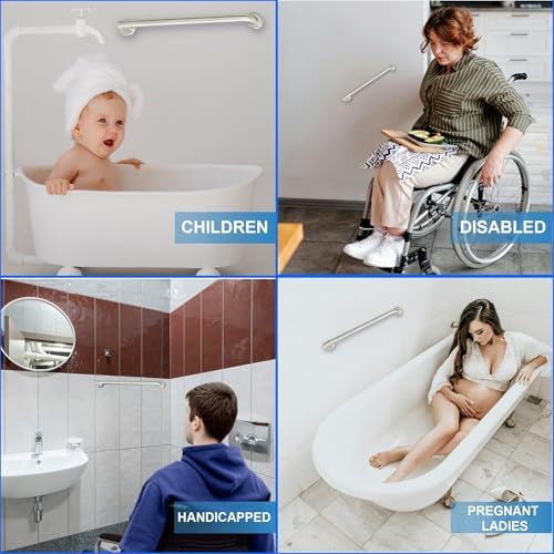 30” Shower Handle Peened Grip | 304 Stainless Steel Bathroom Grab Bars for Seniors, Handicap Grab Bars | ADA Shower Bars Safety for Elderly Holds Upto 400lbs, Grab Bars for Bathtubs and Showers