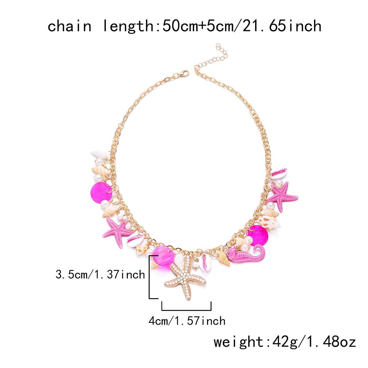 MIFYNN Starfish Shell Pendant Necklace for Women Conch Seahorse Charm Necklace Boho Beach Accessories Summer Tropical Ocean Jewelr Dainty Coastal Jewelry for Women Summer Birthday Gift (Pink)