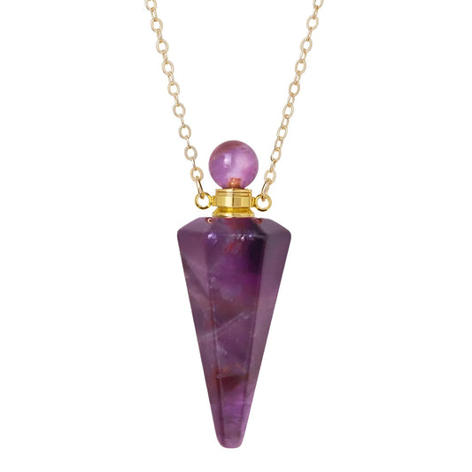 925 Sterling Silver Essential Oil Necklace For Women And Men, Natural Crystal Stone Cone Shape Pendant Necklace Healing Perfume Bottle Necklace Essential Oil Pendant Necklace (3 - Essential Oil Necklace)