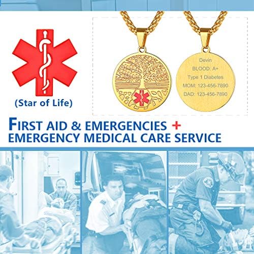Supcare Medical Alert Necklace for Men Women, Stainless Steel Engraved Medical Emergency Pendant,Customized Medical ID Jewelry(16 Types)