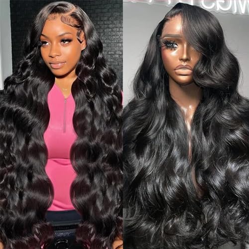24 Inch Body Wave Lace Front Wigs Human Hair Pre Plucked 200 Density 13x4 HD Lace Frontal Wigs for Women Natural Black