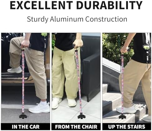Walking Cane ATMTV Cane for Woman | Mobility & Daily Living Aids | 5-Level Height Adjustable Walking Stick | Comfortable Plastic T-Handle Portable Folding Cane with Replace Tip Purple Flower