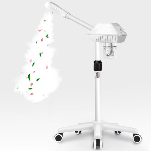 Professional Facial Steamer, Stand Ozone Face Steamer on Wheels, Adjustable Height and Angle,Estheticians Steamer More Steam,Hot Mist Facial Humidifier Atomizer for Spa Beauty, Home Use