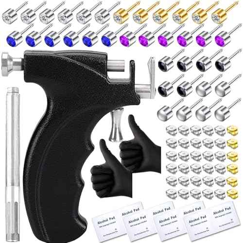 Professional Ear Piercing Gun Kit with 18 Pairs of CZ Stones Stud Earrings and Pro Black Ear Piercing Gun 8 Alcohol Pads for Salon and Home Use