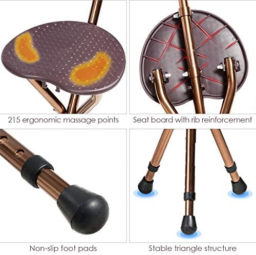 Goplus Walking Cane with Seat, Heavy Duty Aluminum Alloy Crutch Chair with LED Light and Retractable 3 Legs, Portable Anti-Slip Seat Cane, Lightweight Walking Stick for Seniors Elderly