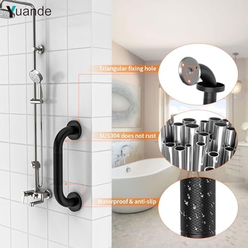 4 Pack 12 Inch Shower Grab Bar, YuanDe Matte Black Bathroom Grab Bar Handle w/Anti-Slip Knurled Grip, Stainless Steel Bath Balance Bar, 1.25" Diameter Safety Hand Rail Support,Handicap Injury Elderly