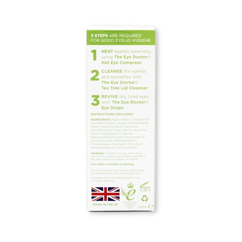 The Eye Doctor Tea Tree Lid Cleanser Twin Pack - 2X 100ml – Daily Hygiene Remove Debris & Make-up Eyelid Eyelashes – For Sensitive Eyes – Tea Tree Oil Argan Oil Coconut Oil & Micellar Water
