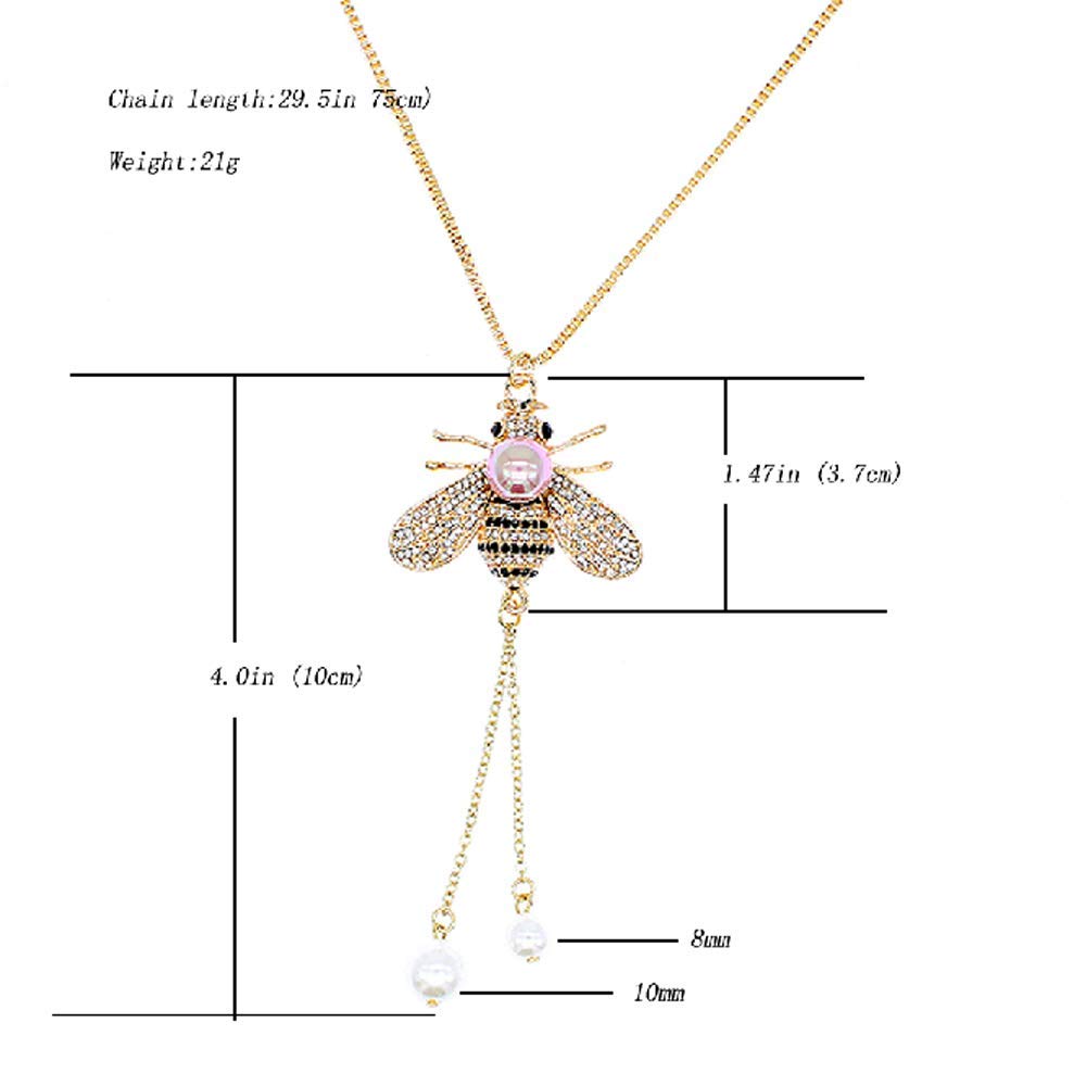 Honey Bee Necklace Crystal Insect Themed Bee Necklace Animal Fashion Shell Pearl Long Necklaces Gold Tone for Women Jewelry (light purple pearl necklace)