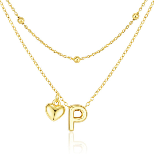 adoyi Gold Heart Initial Necklaces for Women Hers Dainty 14K Gold Plated Heart Layered Letter P Pendant Necklace Stack Trendy Jewelry Birthday Valentines Gifts for Women Jewelry