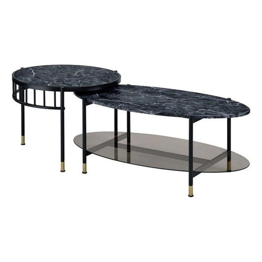 Acme Furniture 2 Piece Oval Nesting Coffee Table, Black