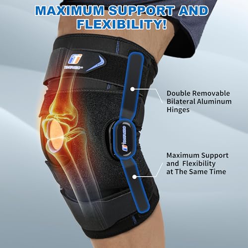 Plus Size Knee Brace for Women & Men, Patella Gel & Side Stabilizers for ACL, Meniscus Tear, Arthritis, Joint Pain and Injury Recovery, Hinged Knee Brace with Maximum Support and Strong Stability