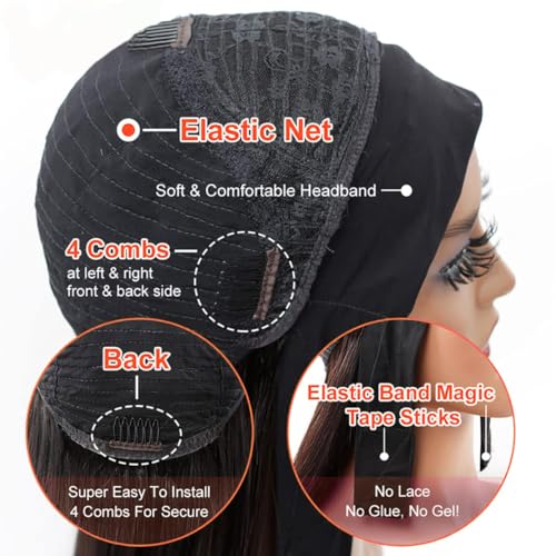 Body Wave Headband Wig Human Hair Highlight Ombre 22 Inch Glueless None Lace Front Wigs Brazilian Virgin Hair #4/27 Honey Blonde Headband Wigs for Black Women 150% Density