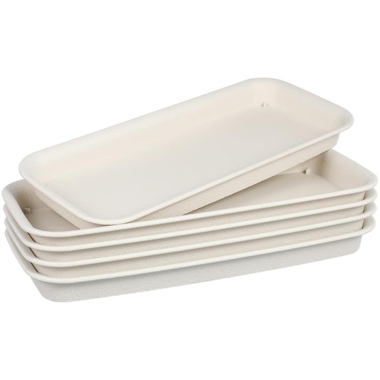Alasum 5-Pack Beige Rectangular Plant Drip Trays - Durable Plastic Flower Pot Saucers for Windowsill Bonsai and Potted Plants - Water-Saving and Breathable Drainage Catch Trays for Indoor and Outdoor