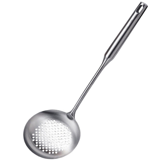Slotted Spoon, Stainless Steel Strainer Metal Skimmer Spoon for Cooking, Long Handle Food Strainer, Kitchen Utensil Large Fryer Scoop with Holes for Draining Stirring Serving Frying