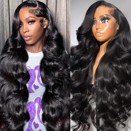 13x6 Lace Front Wigs Human Hair 200% Density Body Wave 13x6 HD Lace Frontal Wigs Brazilian Virgin Human Hair Wig Pre Plucked Invisilbe Hairline 3x Longer Lifespan 24 Inch