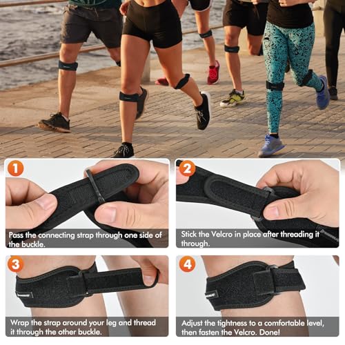 Patella Band - Patellar Tendon Support Strap, 2 Pack Knee Brace for Men and Women, Knee Pain Relief and Knee Support for Basketball, Running, Hiking, Jumpers Knee, Volleyball, Tennis, Squats, Black