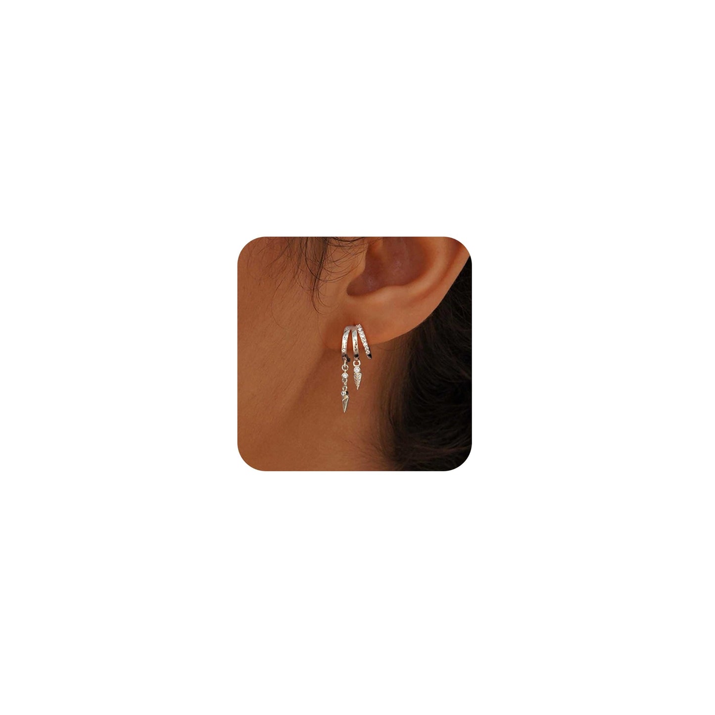 SELSHE Silver Hoop Earrings for Women,Simple Silver Dangle Earrings Dainty Triple Hoop Earrings Studs Hypoallergenic Statement Huggie Earrings for Women Trendy Cute Jewelry