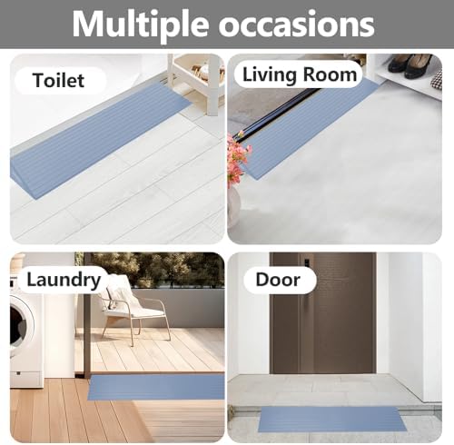 Threshold Ramp for Doorways 2" Rise- Odorless Indoor Entry Ramp- Non-Slip& Cuttable Handicap Ramp for Wheelchairs, Robot Vacuum Cleaners, Scooters, Strollers- Fog Blue- 2″Rise (31.5″×8.7″)