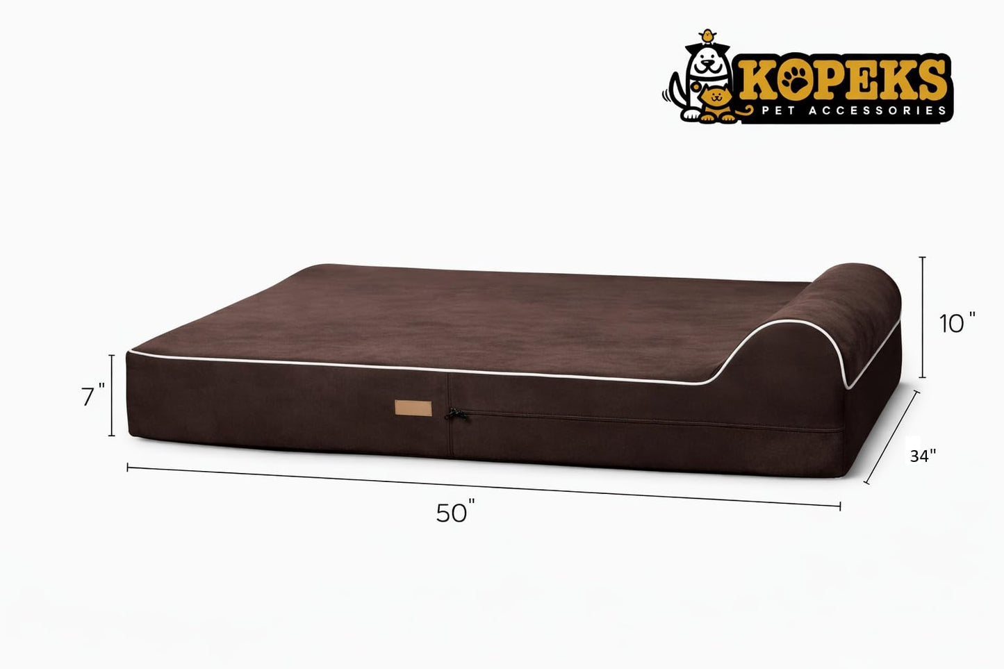 KOPEKS Orthopedic Memory Foam Dog Bed 7" Inch Thick Extra Large Dog Bed With Pillow Brown 50"x34"x10" Includes Waterproof Liner & Durable Removable Cover With Smart Design